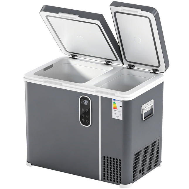 55L Compressor Car Fridge Freezer, Dual Zone Camping Refrigerator with App Control, Grey