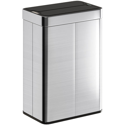 55L Sensor Bin, Large Automatic Touchless Rubbish Bin with Soft-Close Lid, Silver Tone