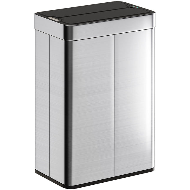 55L Sensor Bin, Large Automatic Touchless Rubbish Bin with Soft-Close Lid, Silver Tone