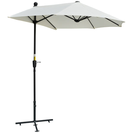 2 Metre Half Parasol with Crank Handle and Double-Sided Canopy - Cream White