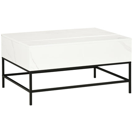 Modern Lifting Coffee Table with Hidden Storage Compartment - Faux Marble White