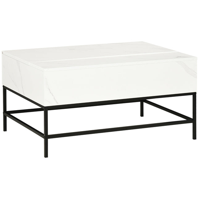 Modern Lifting Coffee Table with Hidden Storage Compartment - Faux Marble White