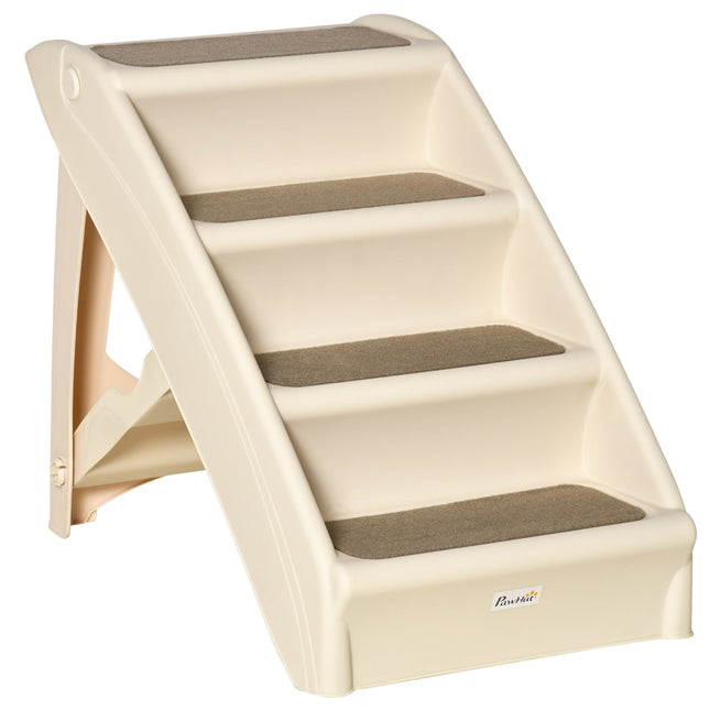 Foldable 4-Step Pet Stairs for Cats & Small Dogs with Non-Slip Mats - Beige