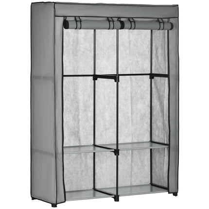 Portable Foldable Fabric Wardrobe with 4 Shelves & 2 Hanging Rails 118x49x170 cm - Light Grey