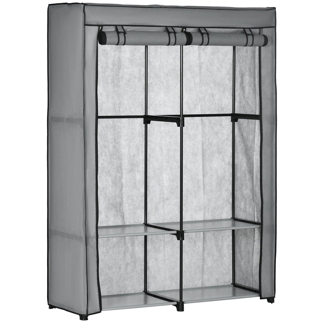 Portable Foldable Fabric Wardrobe with 4 Shelves & 2 Hanging Rails 118x49x170 cm - Light Grey