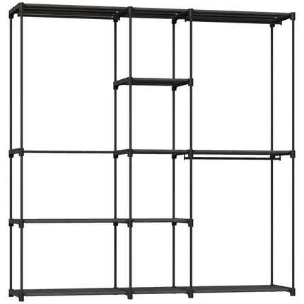 Portable Wardrobe, Open Clothes Wardrobe with 8 Shelves, 3 Hanging Rails, Black