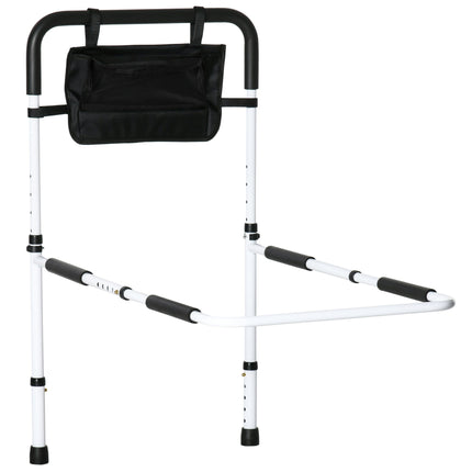 Height Adjustable Safety Bed Rail with Storage Pocket and Grab Bar for Seniors and Disabled - White