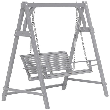 2 Seater Larch Wood Garden Swing Seat Bench with Cup Trays - Grey