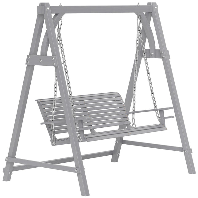 2 Seater Larch Wood Garden Swing Seat Bench with Cup Trays - Grey
