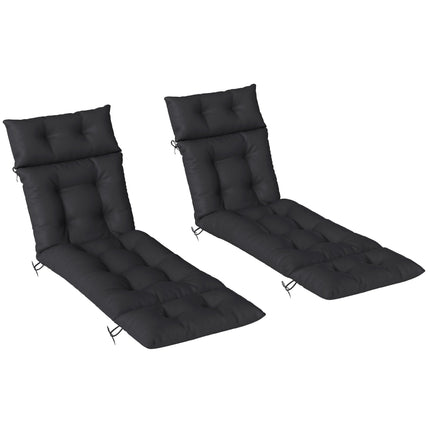 Set of Two 190 x 56cm Sun Lounger Cushions - Black