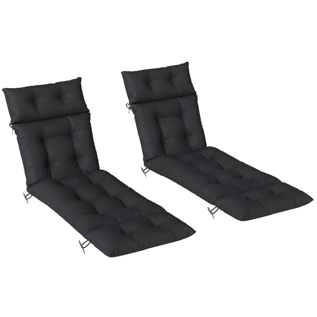 Set of Two 190 x 56cm Sun Lounger Cushions - Black