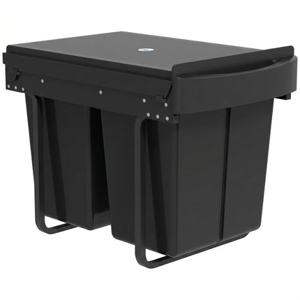 Pull Out Bin, Kitchen Under Sink Bin with 2 Removable Compartments, Smooth Glide, Black