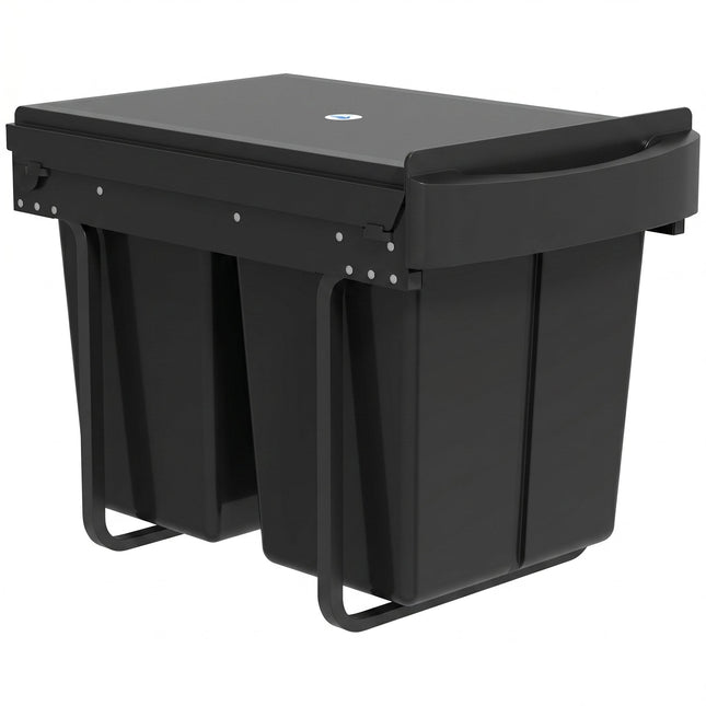 Pull Out Bin, Kitchen Under Sink Bin with 2 Removable Compartments, Smooth Glide, Black