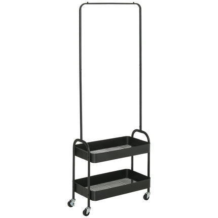 Metal Clothes Rack with Shoe Storage, 2 Shelves & Wheels Freestanding Coat Stand - Black