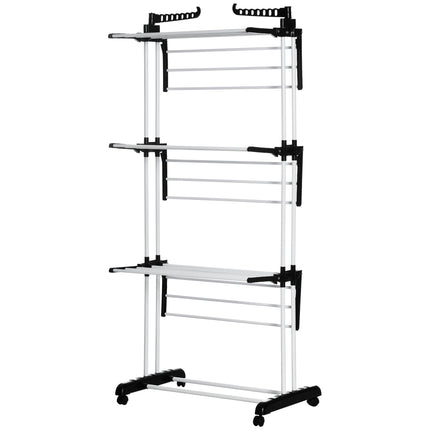4-Tier Foldable Steel Clothes Drying Rack with Castors for Indoor & Outdoor Use - Black