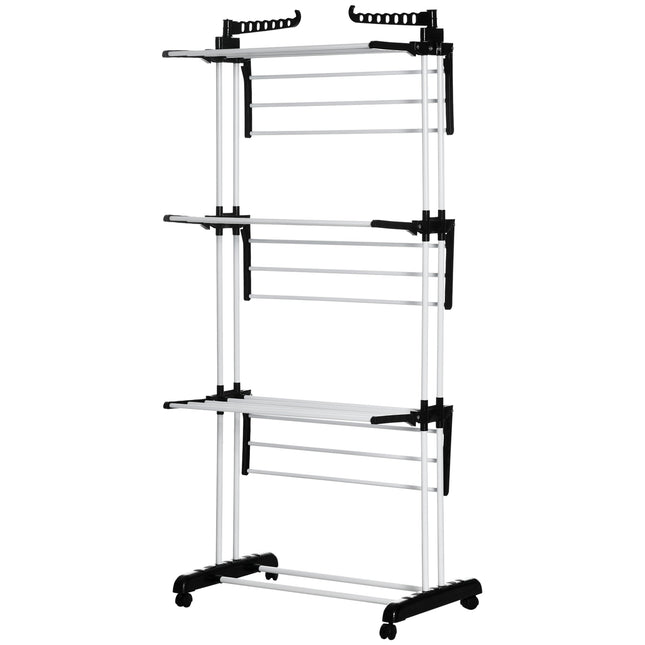4-Tier Foldable Steel Clothes Drying Rack with Castors for Indoor & Outdoor Use - Black