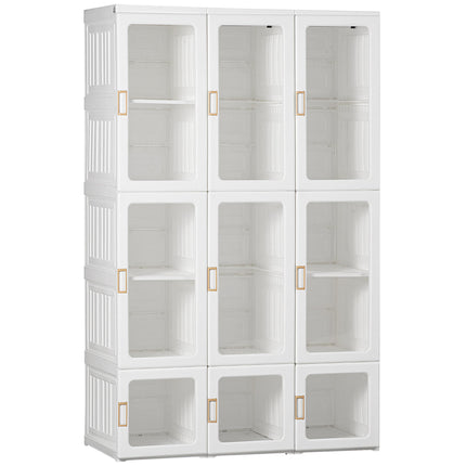 Portable Foldable Clothes Wardrobe with Cube Storage and Hanging Rods - White