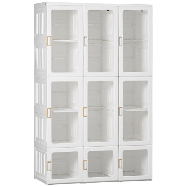 Portable Foldable Clothes Wardrobe with Cube Storage and Hanging Rods - White