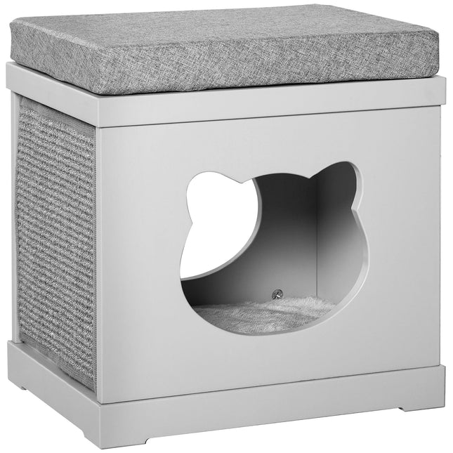 Cat House Bed Kitten Cave Cube with Removable Sisal Scratching Pads and Cushions 41x30x36 cm - Grey