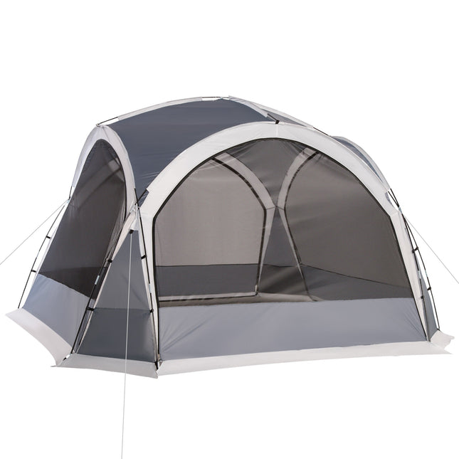 Dome Tent for 6-8 Person, Camping Tent with 4 Zipped Mesh Doors, Removable Oxford Cloth, Lamp Hook, Portable Carry Bag, White and Grey