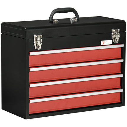 4 Drawer Lockable Metal Tool Chest with Ball Bearing Runners 510x220x395mm - Black Red