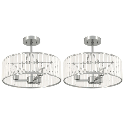 Crystal Ceiling Light Fixture Set of 2, Semi Flush Mount Modern Chandelier for Living Room, Bedroom and Hallway, 3-Lights with E14 Base, Silver Tone