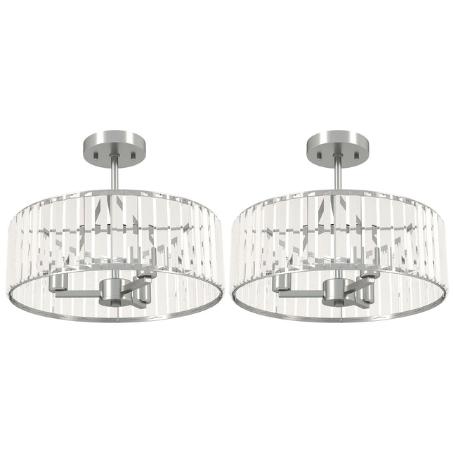 Crystal Ceiling Light Fixture Set of 2, Semi Flush Mount Modern Chandelier for Living Room, Bedroom and Hallway, 3-Lights with E14 Base, Silver Tone