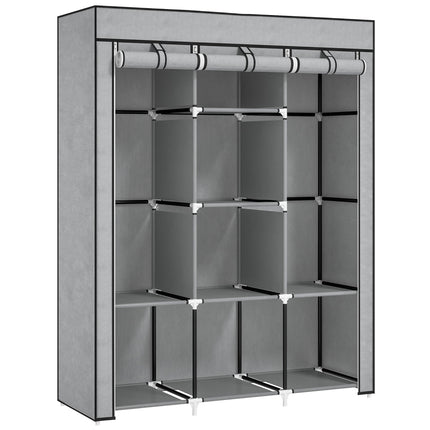 Fabric Wardrobe with Rails and Shelves for Organised Storage - Light Grey