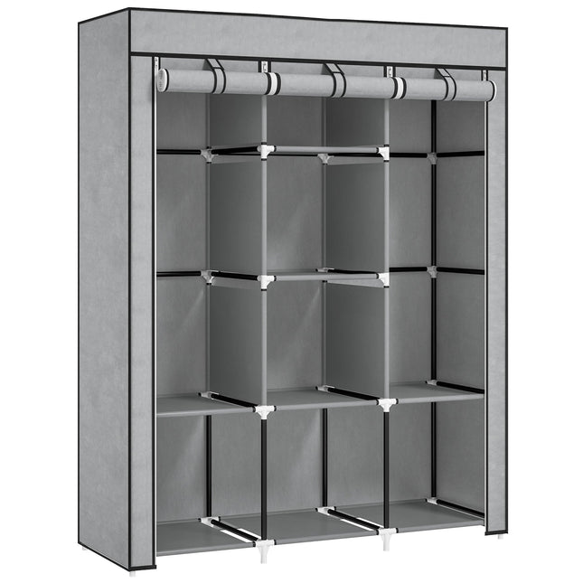 Fabric Wardrobe with Rails and Shelves for Organised Storage - Light Grey