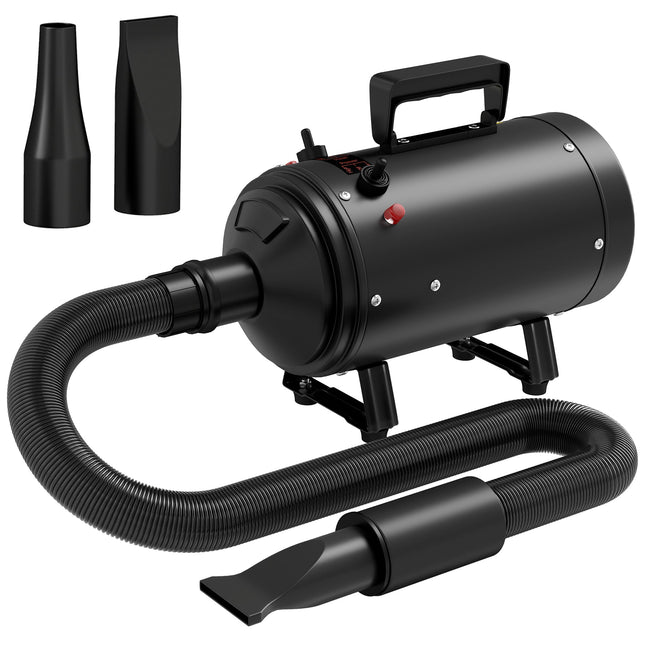 2200W Dog Hair Dryer with Adjustable Temperature, Velocity & 3 Nozzles - Black
