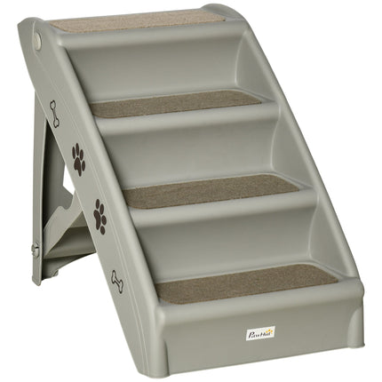 Foldable 4-Step Pet Stairs for Cats & Small Dogs with Non-Slip Mats - Grey