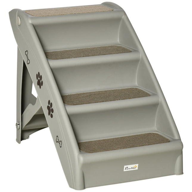 Foldable 4-Step Pet Stairs for Cats & Small Dogs with Non-Slip Mats - Grey