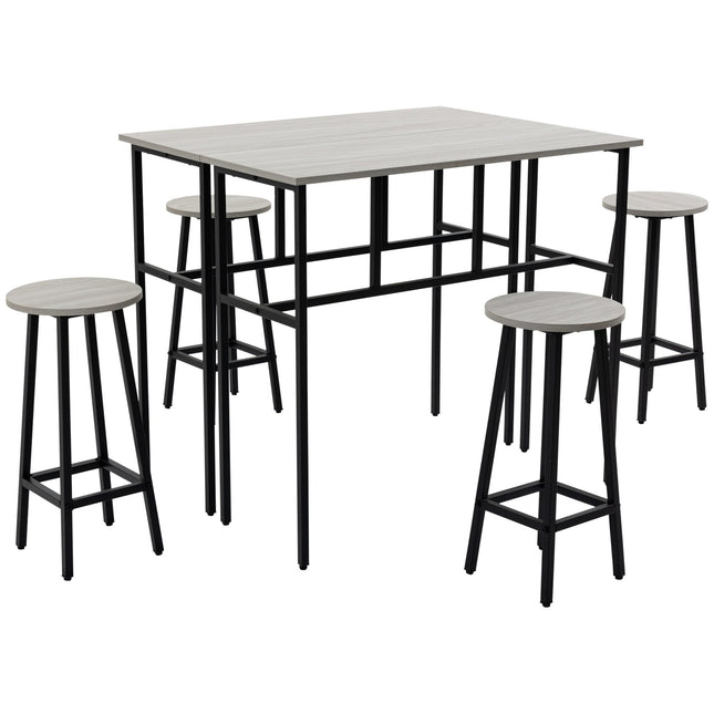 6-Piece Counter Height Bar Table Set with 2 Tables & 4 Stools - Grey