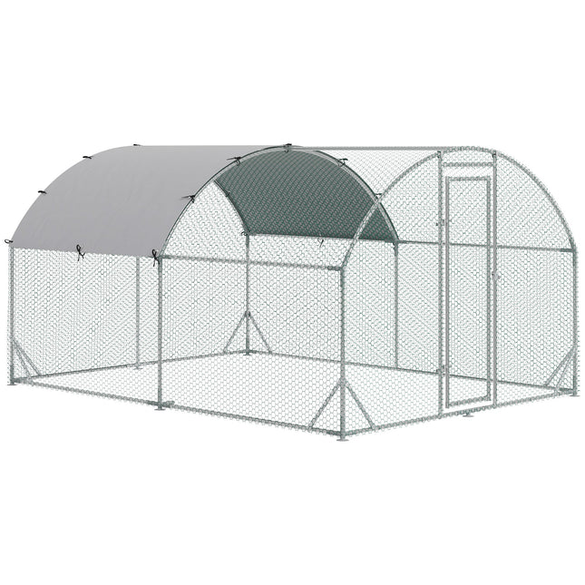 Walk-In Galvanized Chicken Run Poultry House with Water-Resist Cover 2.8x3.8x2m - Silver
