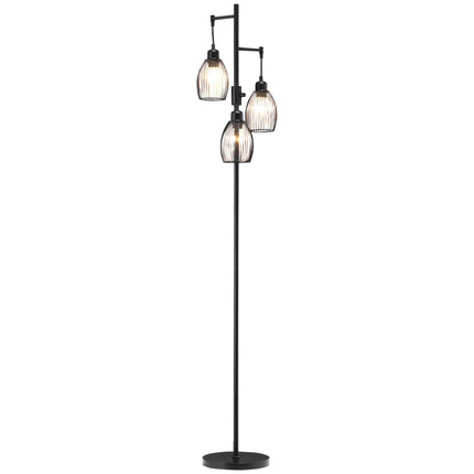 Industrial 3-Light Dimmable Floor Lamp with Metal Lampshades for Living Room, Bedroom, Dining, Study - Black