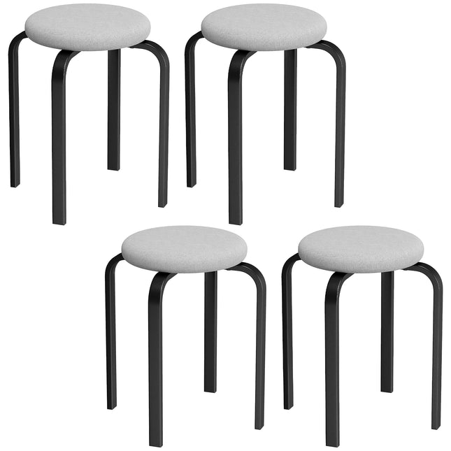 Stackable Stools Modern Cushioned Round Backless Stools Set of 4 Kitchen Dining Room Grey
