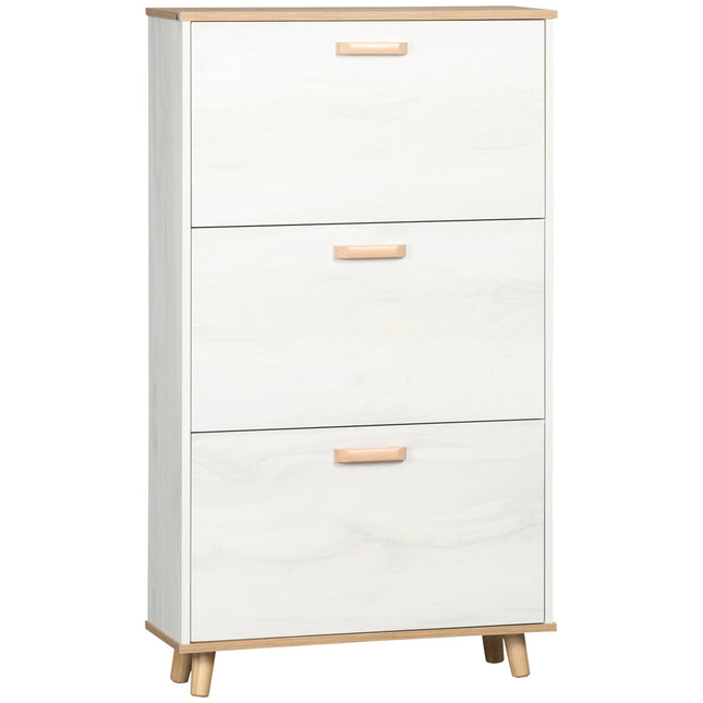 Narrow Slim Shoe Cabinet with 3 Flip Drawers & Adjustable Shelves, 12 Pair Shoe Organizer for Hallway - Cream White