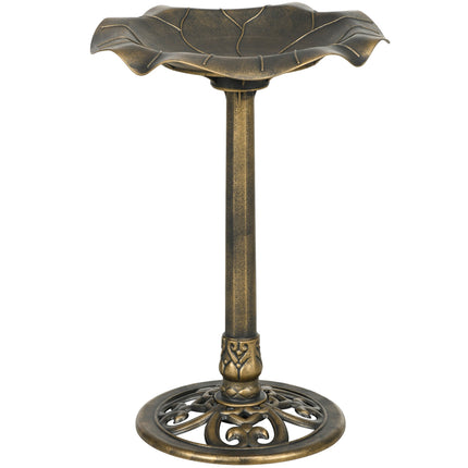 71cm Standing Pedestal Bird Bath with Lotus Leaf Basin for Garden - Bronze Tone