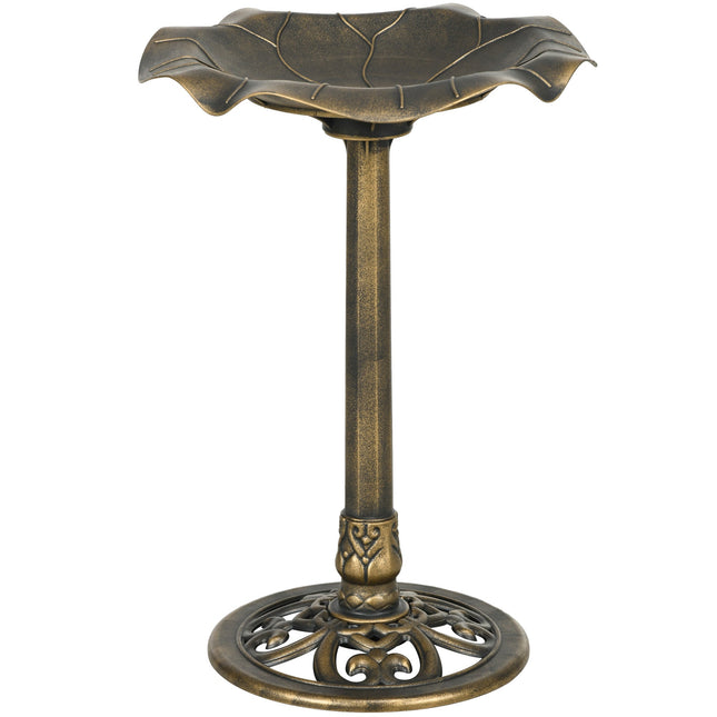 71cm Standing Pedestal Bird Bath with Lotus Leaf Basin for Garden - Bronze Tone