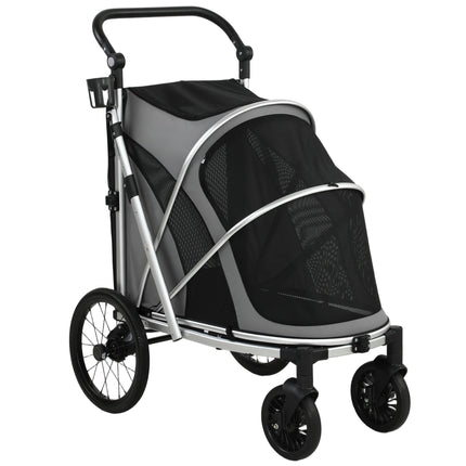 Dog Stroller, Easy Folding Pet Stroller for Small and Medium Dogs with Shock Absorption, Maximum Load 20 kg, Grey