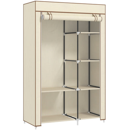 Portable Fabric Wardrobe with Hanging Rail and 6 Shelves - Cream White