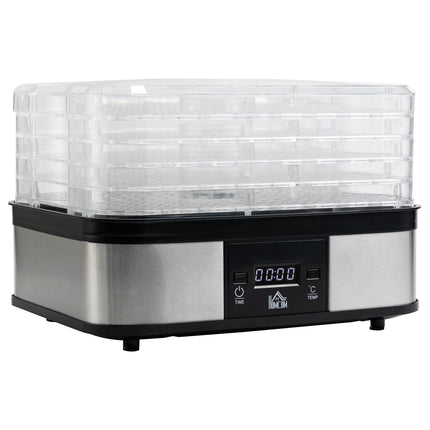 5 Tier Stainless Steel Food Dehydrator with Adjustable Temperature & Timer - Silver