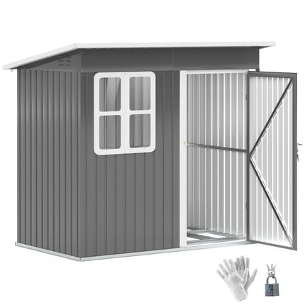 7 x 4ft Galvanised Steel Garden Shed with Lock, Gloves & Foundation Kit - Grey