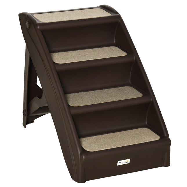 Foldable 4-Step Pet Stairs for Cats and Small Dogs with Non-Slip Mats - Dark Brown