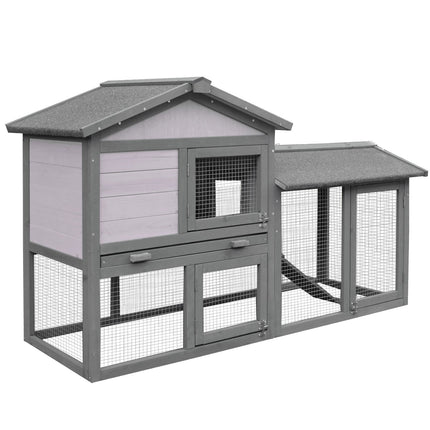 Small Animal Two-Level Fir Wood Hutch with Ramp - Burnt Yellow
