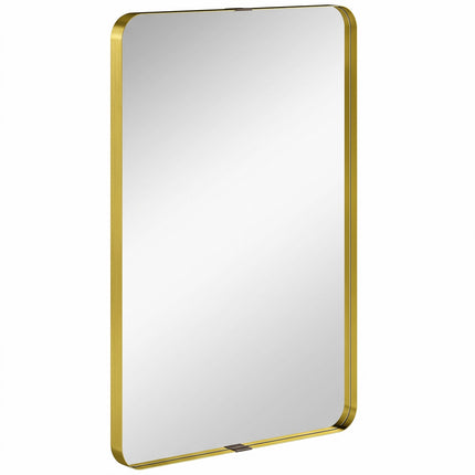 Rectangular Wall Mirror, 90 x 60 cm Wall Mounted Bathroom Mirror w/ Aluminium Alloy Frame and Tempered Glass, Gold Tone