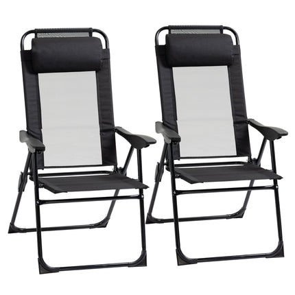 Set of 2 Portable Folding Recliner Chaise Lounge Chairs with Adjustable 5-Position Backrest - Black