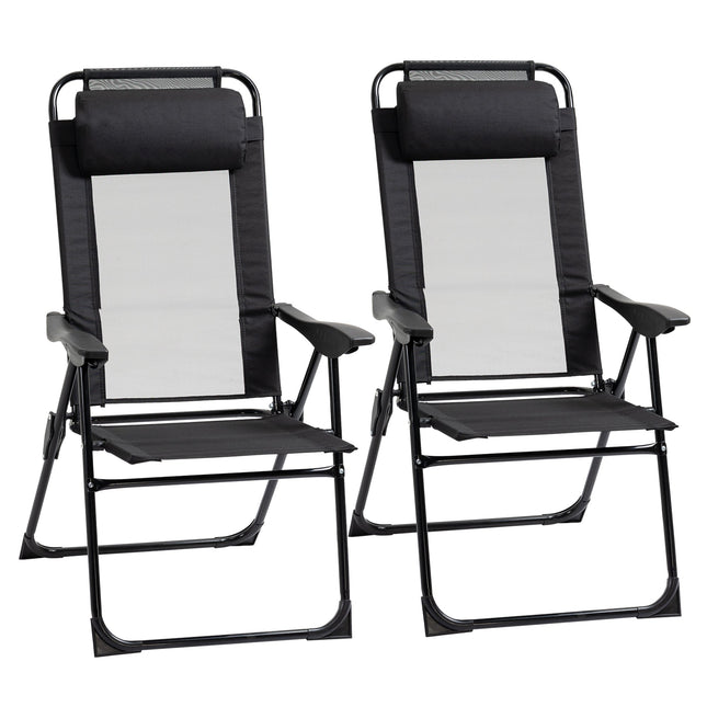 Set of 2 Portable Folding Recliner Chaise Lounge Chairs with Adjustable 5-Position Backrest - Black